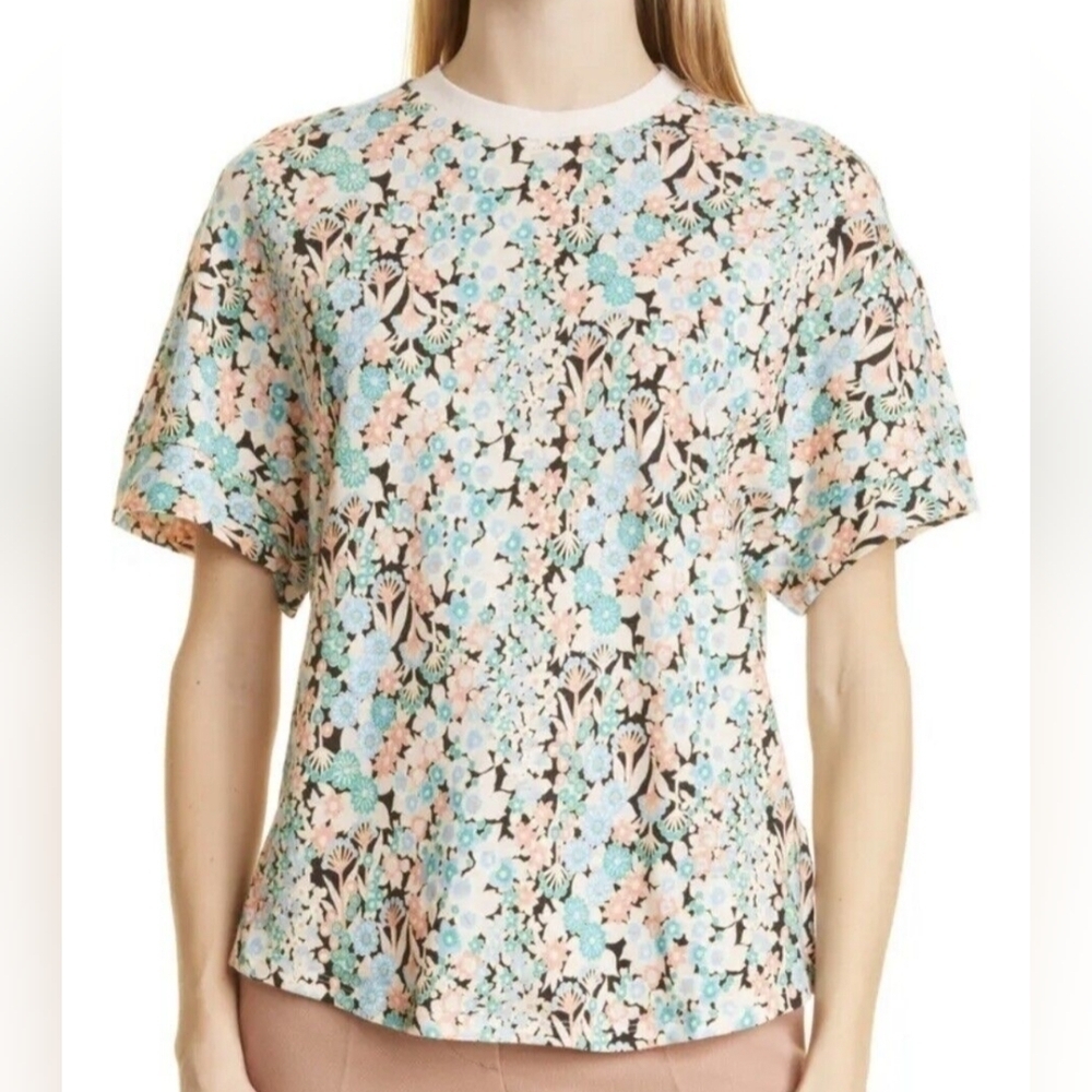 Ted Baker Domela Floral Print Cotton Linen T-Shirt Women's size XL